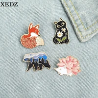 cartoon cute animal enamel pin personalized fox panda bear hedgehog brooch denim badge kawaii jewelry gifts for kids friends