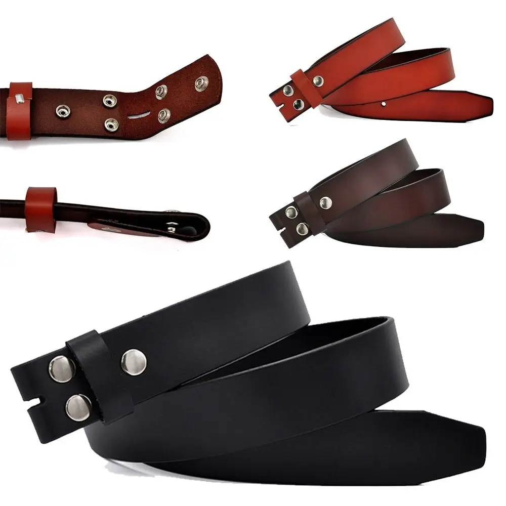 Luxury Brand Designer Craft DIY No Buckle Girdle Stud Snap Clip Waistband Genuine Leather Belt 3.8cm with Hole