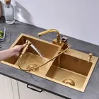 Золотая Кухонная мойка, Настольная раковина для мытья овощей, бесшовная золотая, из нержавеющей стали