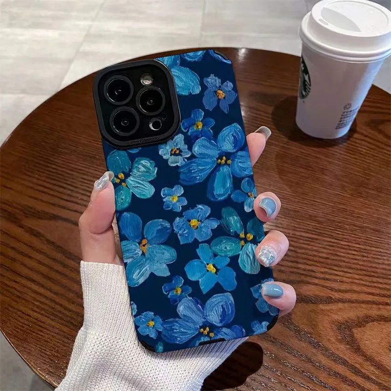 DIY Blue Camellia Fall Prevention Phone Case For Iphone 14 13 12 11 Pro Max X XR XSMAX 7 8 Plus Crtical Case Cover New Products