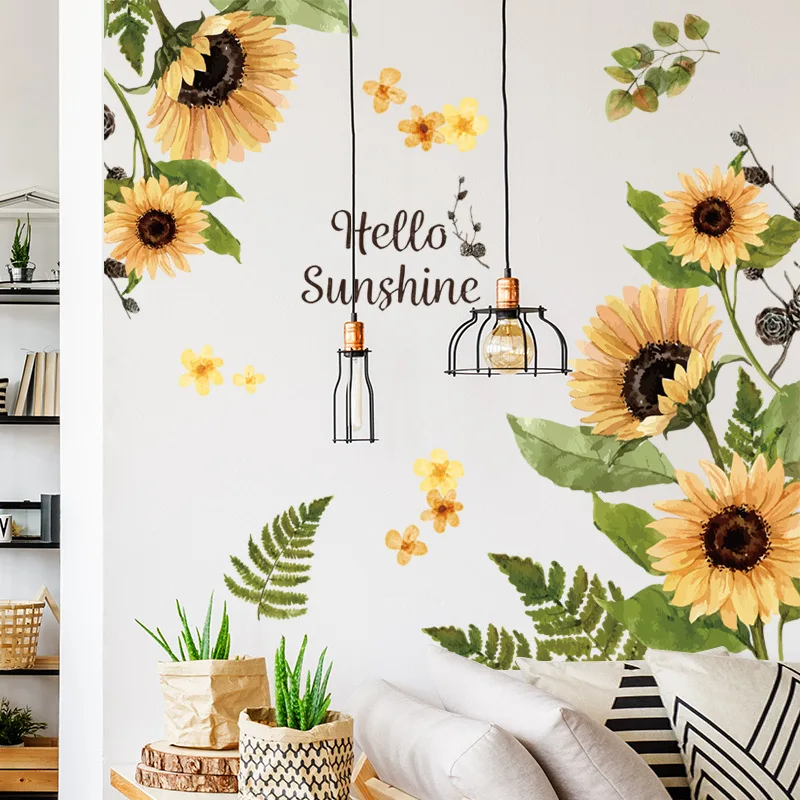 

Sunflower Wall Stickers Flowers for Living Room Home Wall Decorations Wall Posters Decal Self-adhesive Vinyl Wallpapers