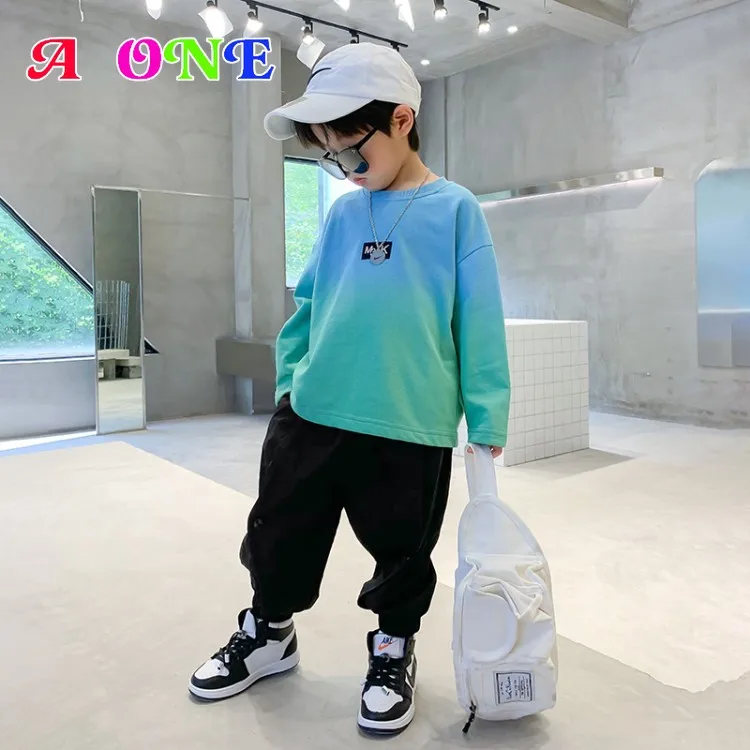 

boys sweatshirt kids clothes spring autumn baby clothing fashion letter Two-color gradient party tourism travel kids sweatshirts