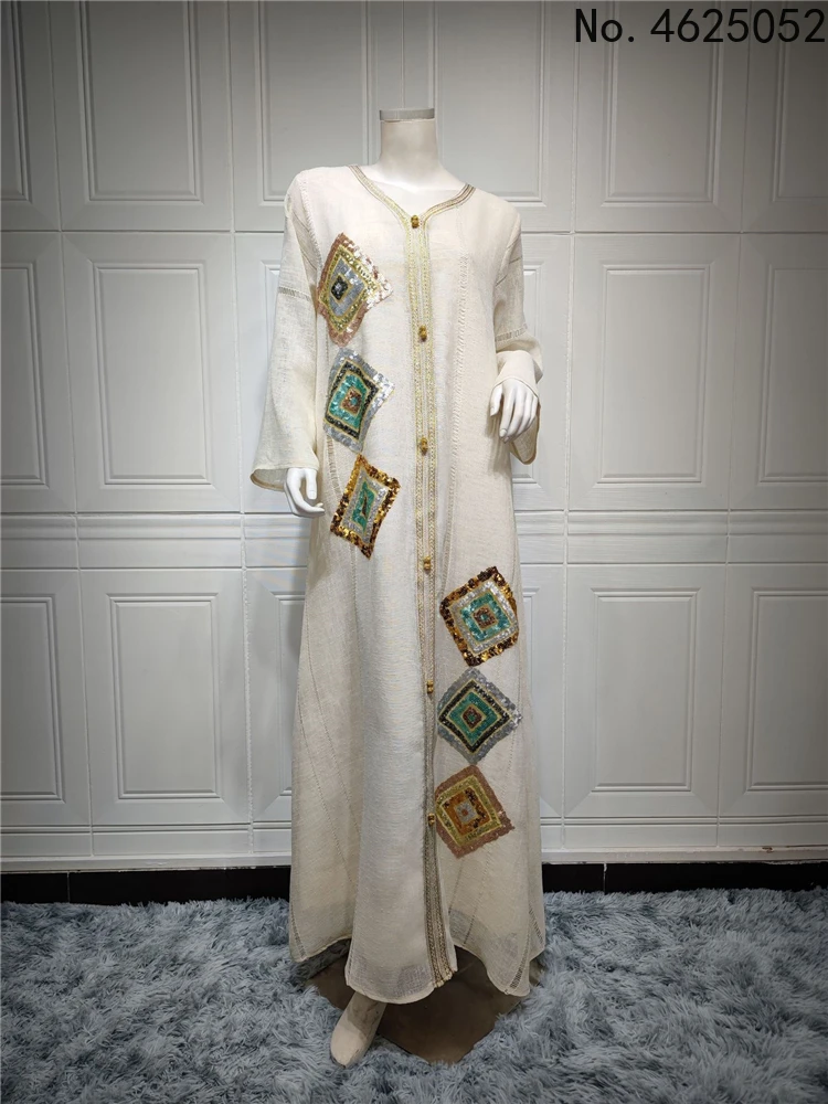 

Moroccan Luxury Caftan Sequin Dubai Evening Dress For Women Linen Abaya Ramadan Muslim Arab Turkish Ladies Robe Long Plus Size