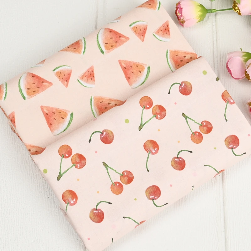 Half Yard 100% Cotton Plain Fabric With Fruit Watermelon Cherry Print Handmade DIY Bag Garment Dress Sewing Cloth CR-1489