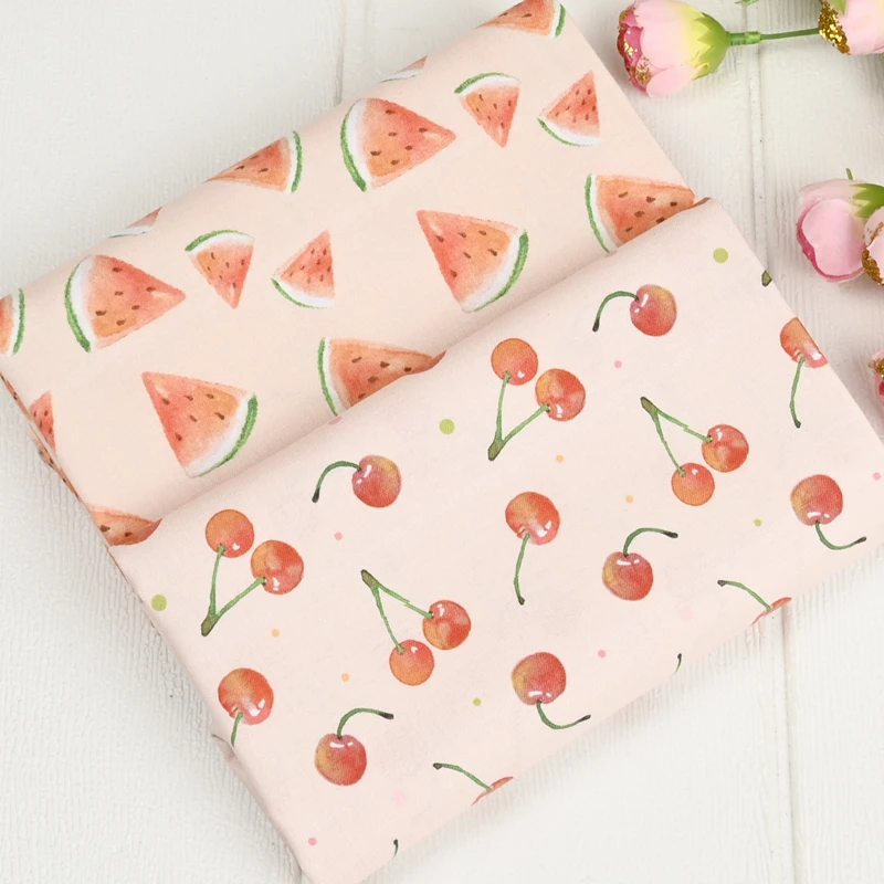 

Half Yard 100% Cotton Plain Fabric With Fruit Watermelon Cherry Print Handmade DIY Bag Garment Dress Sewing Cloth CR-1489