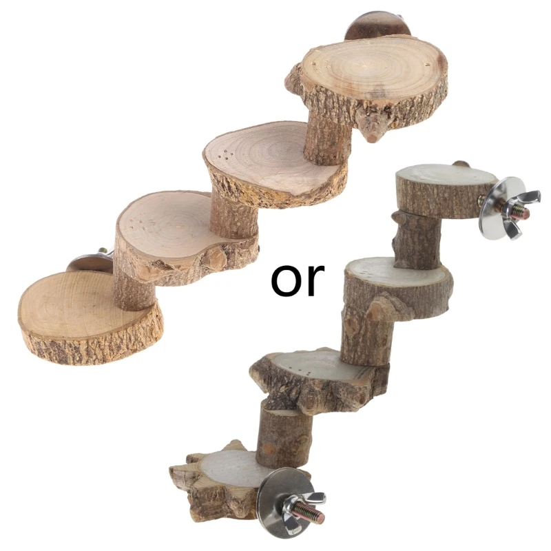 

Bird Wooden Perch Platform Natural Wood Training Stand 4 Steps Climbing Ladder