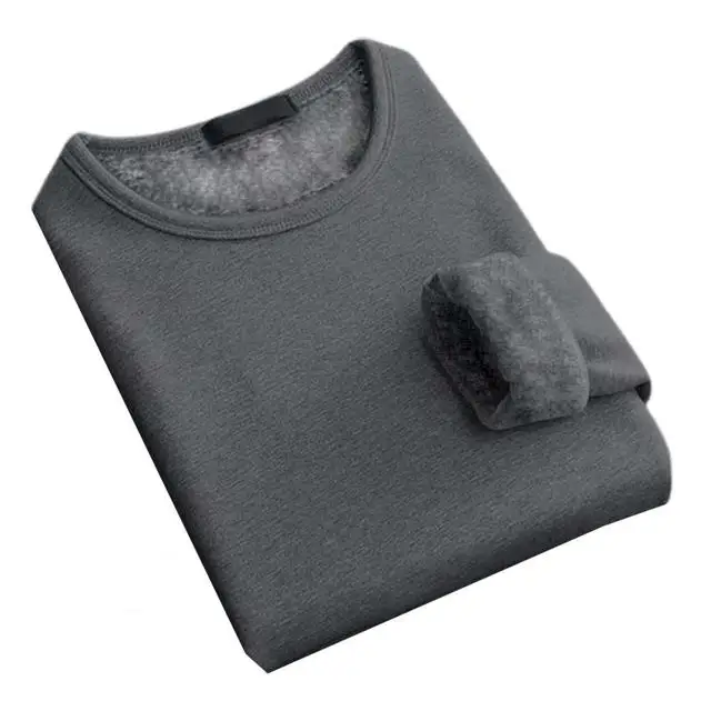 

2022 New Men's Undercoat Solid Color Plush Pullover Thick Round Neck Warm Long Sleeve Men's Winter Top