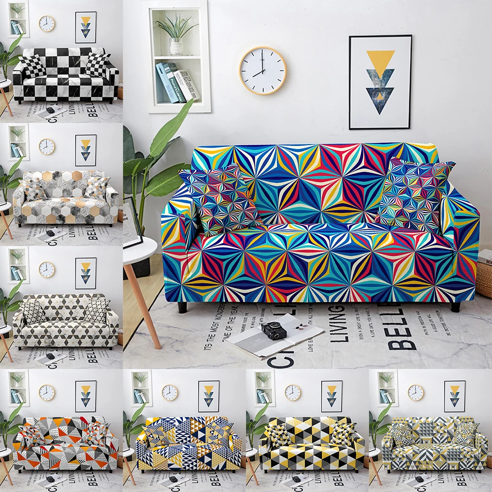 

3D Sofa Cover For Living Room Plaid Geometric Stretch Elastic Couch Covers All-inclusive Chair Slipcover Funda Sofa Loveseat