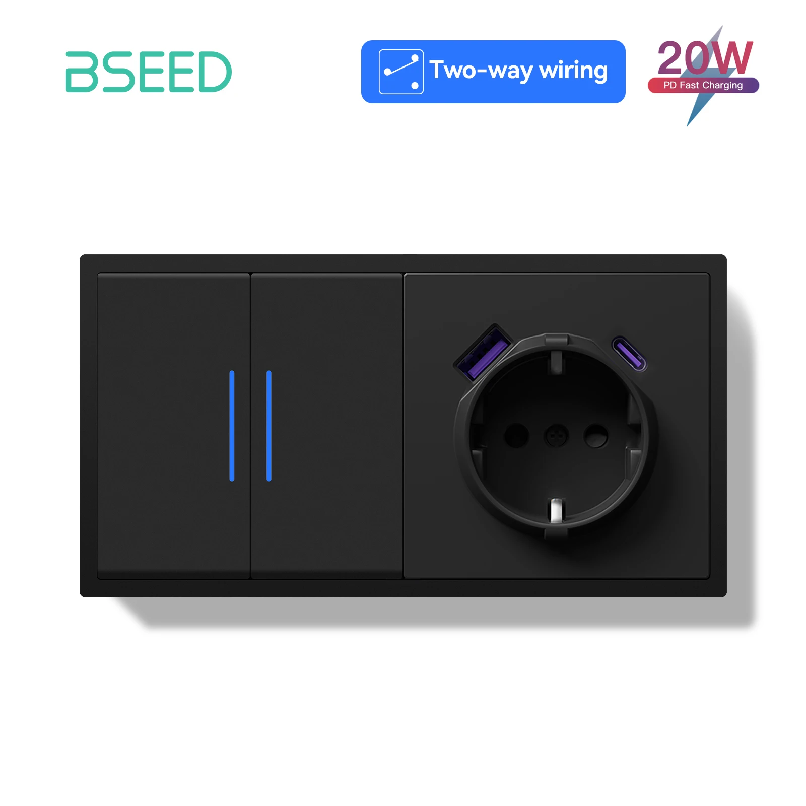 

Переключатель BSEED 1/2Gang черный пластик