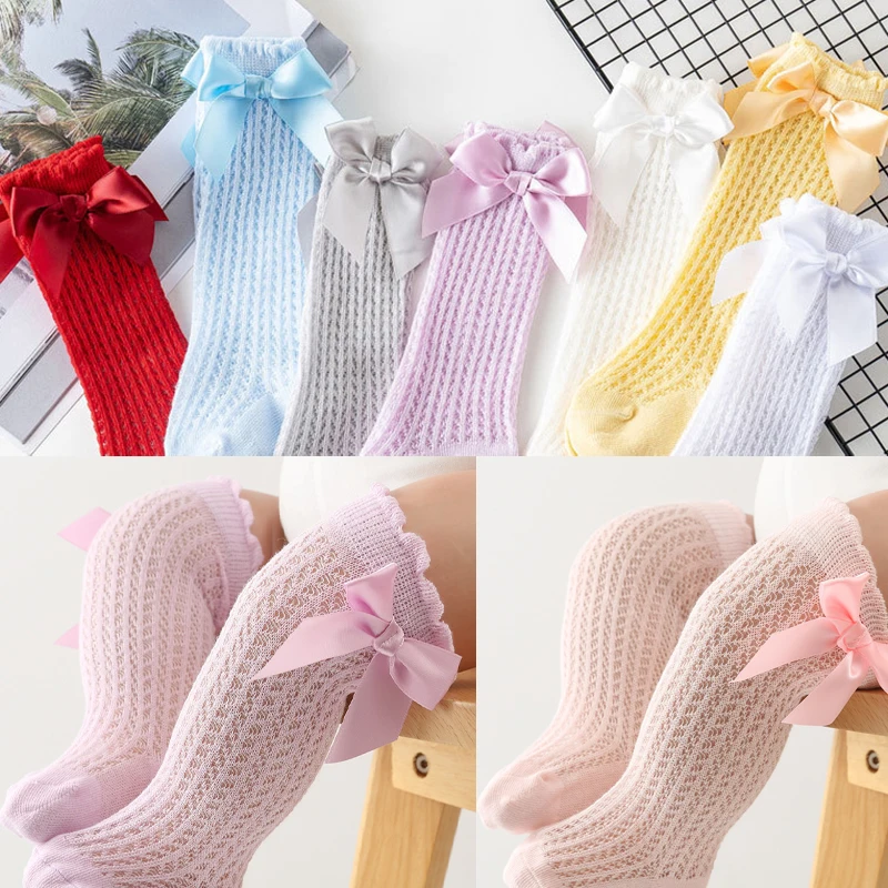 

For 0-3Years New Summer Baby Girl Socks Toddler Kids Bow Mesh Breathable Sock Newborn Knee High Long Soft Cotton Infant Socks