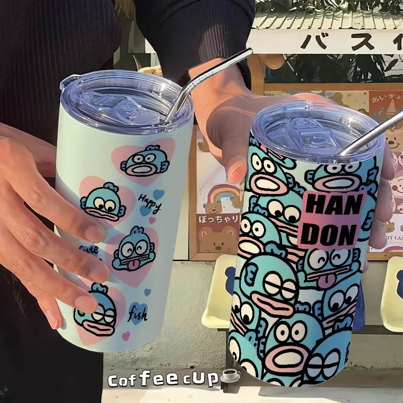 

Kawaii Hangyodon Keroppi портативный термос кружка с соломинкой 304 нержавеющая сталь мультфильм аниме вакуумные фляжки для путешествий кофе горячая чашка