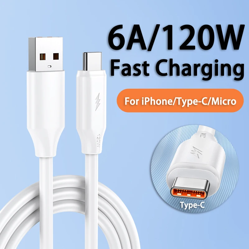 

6A Fast Charging Type C Cable for iPhone Charging Cable for Xiaomi Redmi POCO Huawei Mobile Phones Charger Usb C Cable Micro USB