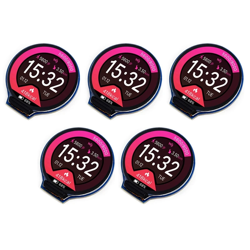 5Pcs 1.28Inch Round Display LCD Screen Module GC9A01 SPI Communication RGB 65K Color Support Raspberry