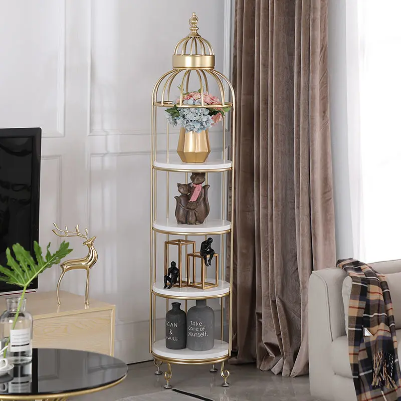 

Nordic iron flower stand golden simple living room indoor green radish floor multi-layer marble flower stand birdcage rack