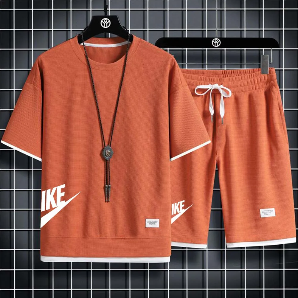 Summer Men's Sets Fashion Korean Tracksuit Men Short Sleeve T Shirts Sport Shorts Men Casual Men Clothing Linen Fabric