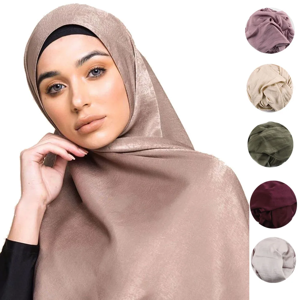 

Muslim Scarf HIjabl Women Luxury Abaya Silk Satin Hijab Ramadan Hijabs Headscarf Femme Musulman Arab Shawls and Wraps