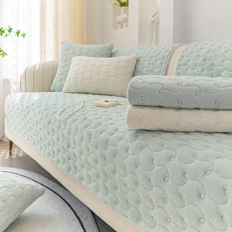 

Solid Color Plush Sofa Mat Winter Thickened Small Fresh Milk Velvet Cushion Simple Modern Anti Slip Sofa Cover