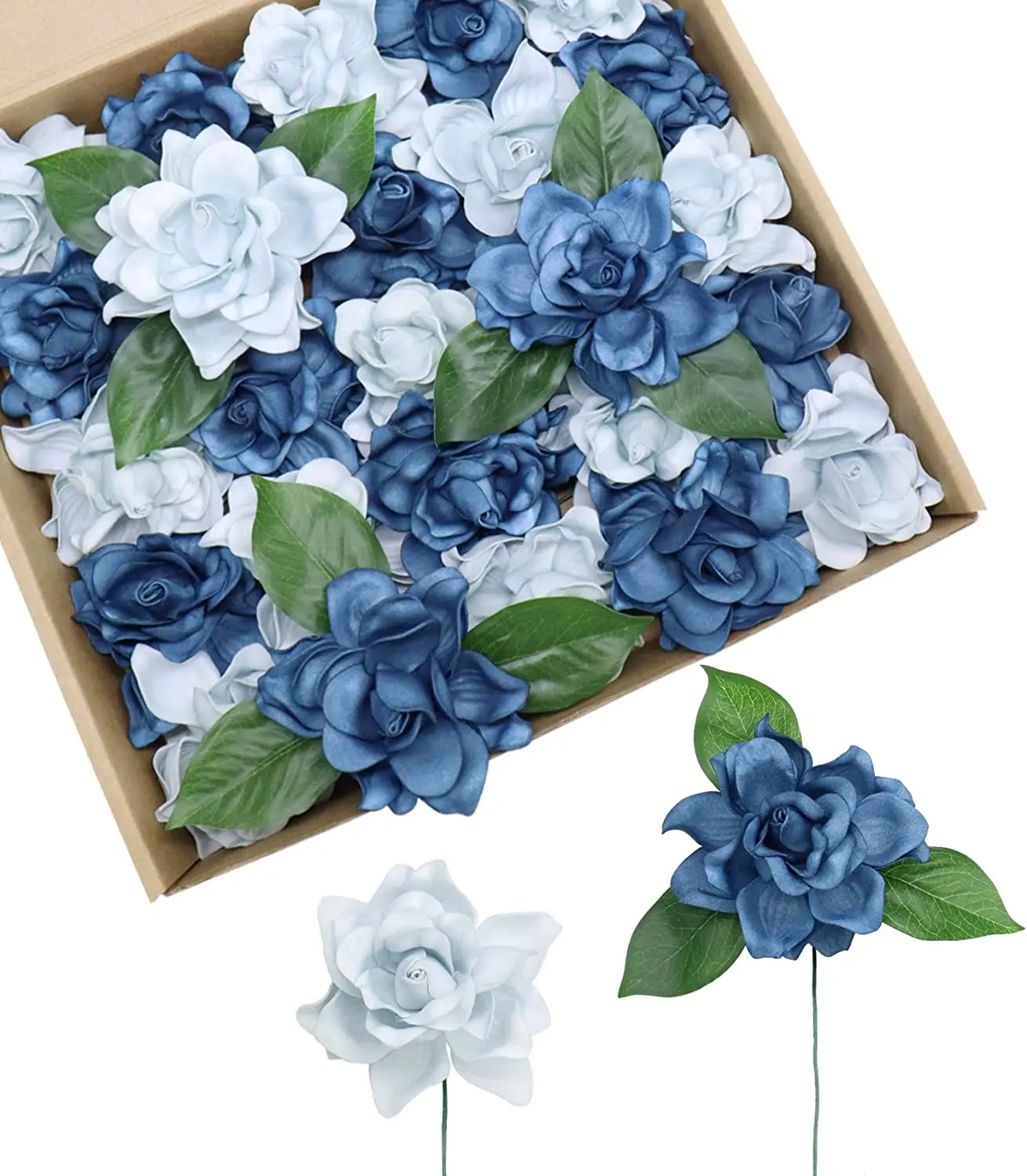 Staubigen Blau Künstliche Blumen 25 stücke Gardenia Blumen mit Stem für Hochzeit Blumen Mittelstücke Braut Dusche r Dekorationen DIY