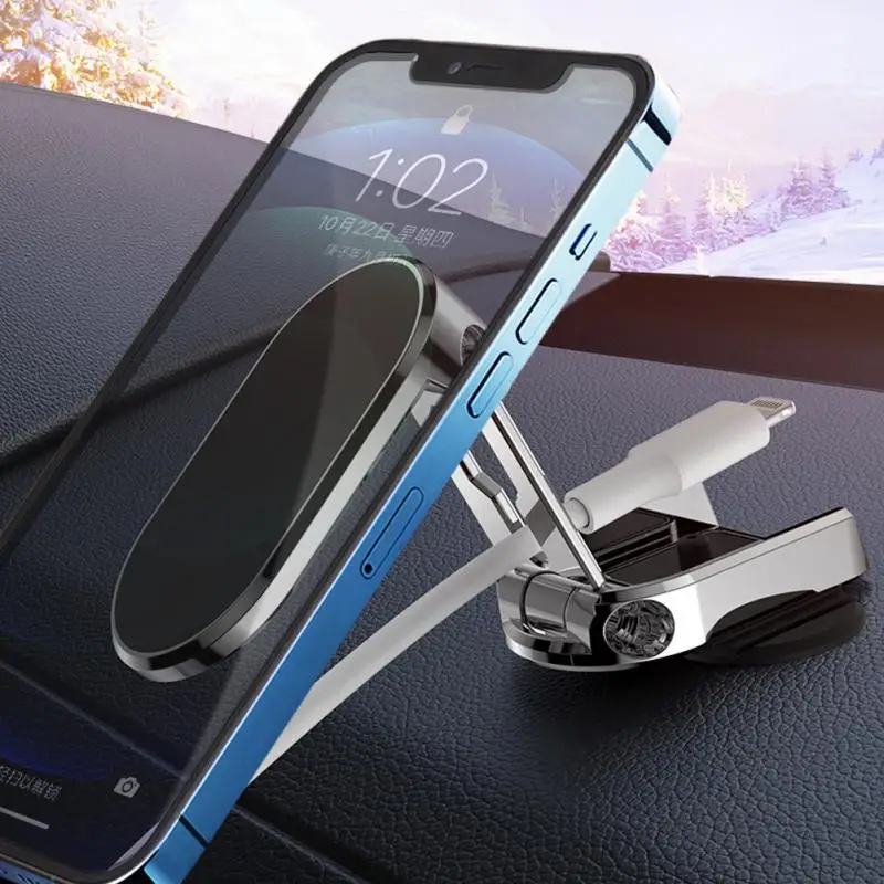 

Adjustable Magnetic Car Phone Holder Universal Compatibility Magnet Folding Mobile Cell Phone Holder Stand Rotation Easy Install