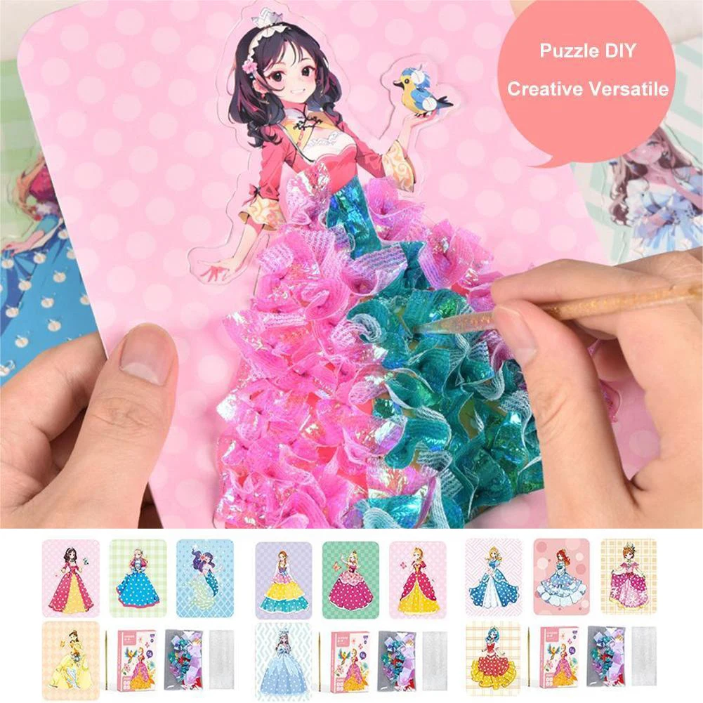 

Handmade DIY Painting Sticker Craft Toys for Children Poke Fun Draw Girls Poking Princess Cartoon Changing Dress Toys Kids Gift