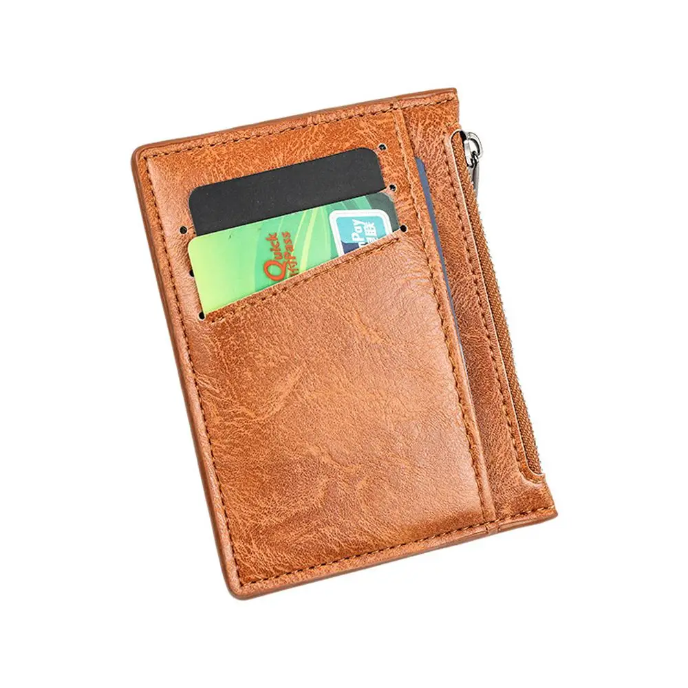 

Portable PU Leather Credit Cards Holder Zipper Ultra-Thin Coin Purse High Quality Business Card Case