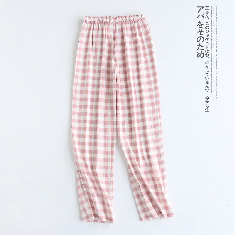 

Summer Women's New Pajama Pants Trousers Cotton Gauze Home Pants Sweat-absorbing Breathable Loose High Waist Plaid Thin Section