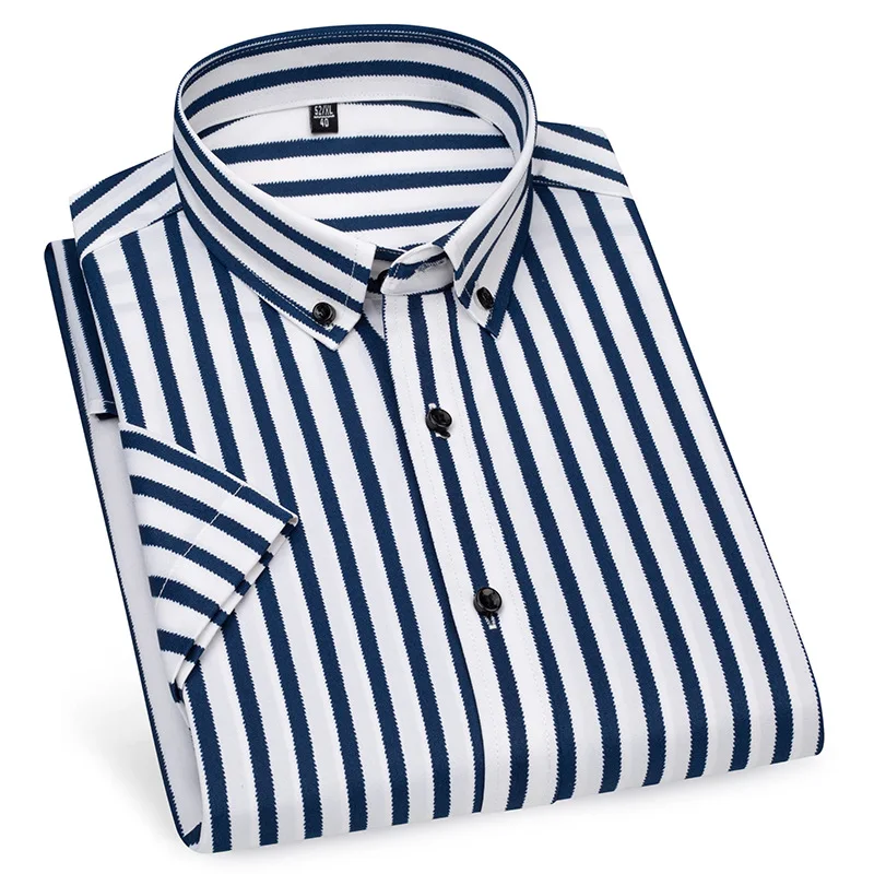 

New Summer Men's Striped Short-sleeved Dress Shirt Office Men Daily Clothes Stretchy Comfortable Business Non-iron Casual Shirt