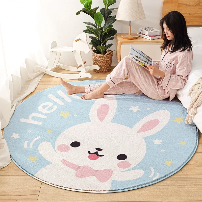 

Modern Light Luxury Style Round Carpet Bedroom Bedside Mat Thick Velvet Cute Cartoon Floor Mat Children's Room Carpet