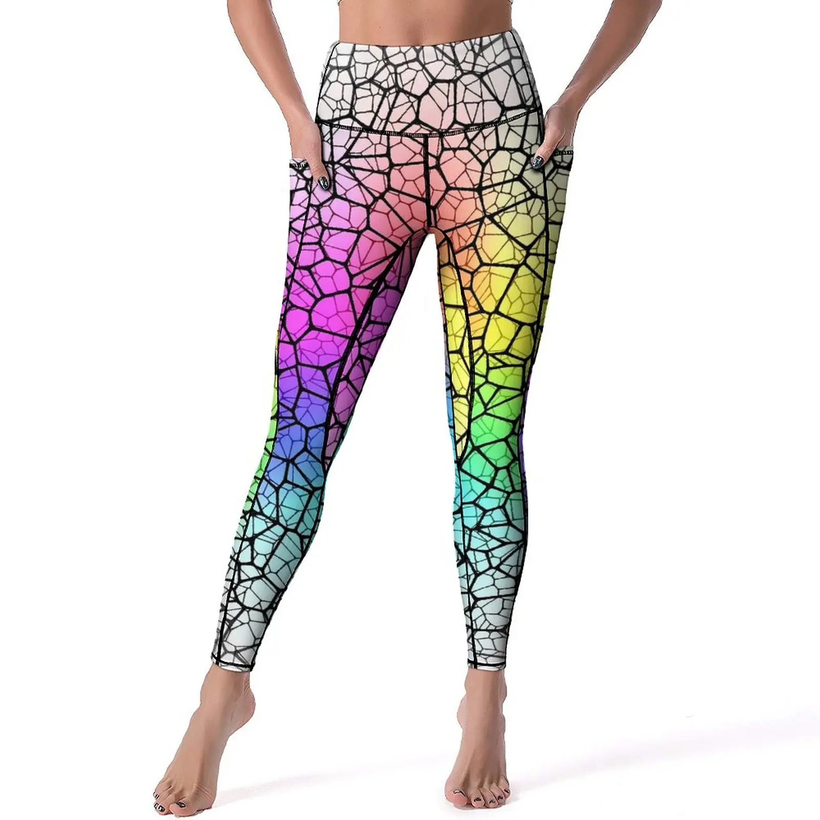 

Shallow Water Leggings Rainbow Glow Print Work Out Yoga Pants Female Push Up Retro Leggins Sexy Stretch Design Sports Tights