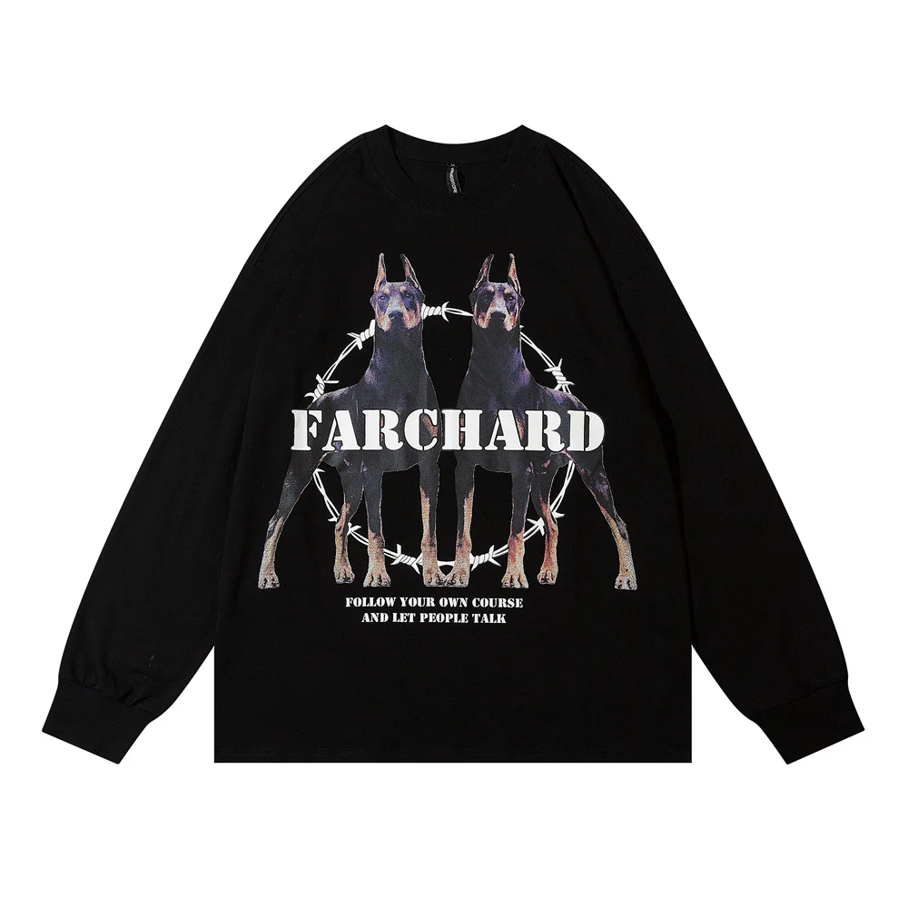 

Autumn Streetwear Hip Hop Oversized T Shirt Doberman Dogs Graphic T-Shirt Harajuku Men Long Sleeve Tshirt Cotton Tops Tee Shirt