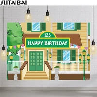 Cartoon Sesame Street House Backdrop for Boy Birthday Party Decoration 1st First Party Children Kids Baby Shower Photo Studio
