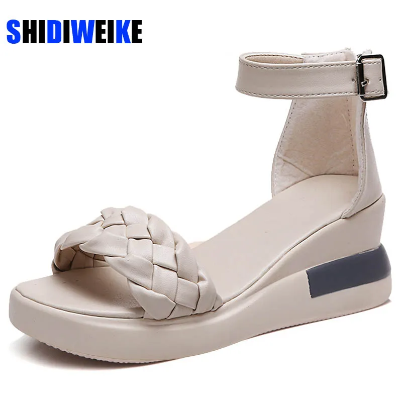 

Летняя обувь; Женские босоножки на платформе; Женская повседневная обувь из мягкой кожи с открытым носком и ремешком на щиколотке; Женская о...