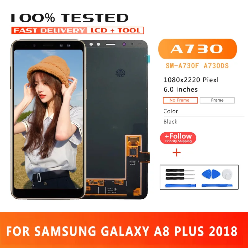 100% TESTED Original LCD For Samsung Galaxy A8 Plus 2018 Display A730 SM-A730F A730DS Touch Screen Assembly Replacement Part