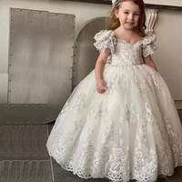 white elegant flower girl dresses for wedding lace appliques pageant dress party dresses princess kids first communion vestidos