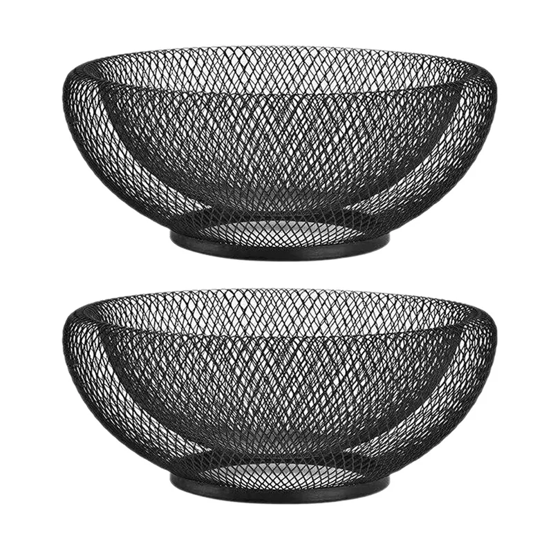 

Hot 2X Metal Mesh Creative Countertop Fruit Snacks Basket Bowl Stand For Kitchen, Large Black Table Centerpiece Holder