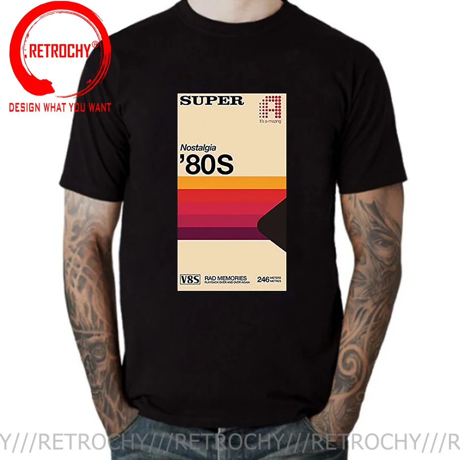 

Men Brand Tee Shirt Super Tape T Shirt 1980s The Eighties Retro VHS Movies Film Funny Nostalgia 80's Mens T-shirt Euro Size Tops