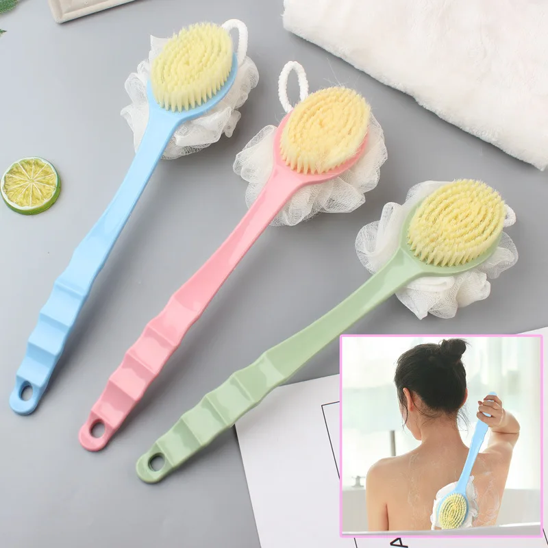 

Exfoliating bath brush double-sided soft bristles back scrubbing brush two-in-one scrubbing gods bath flower long handle massage