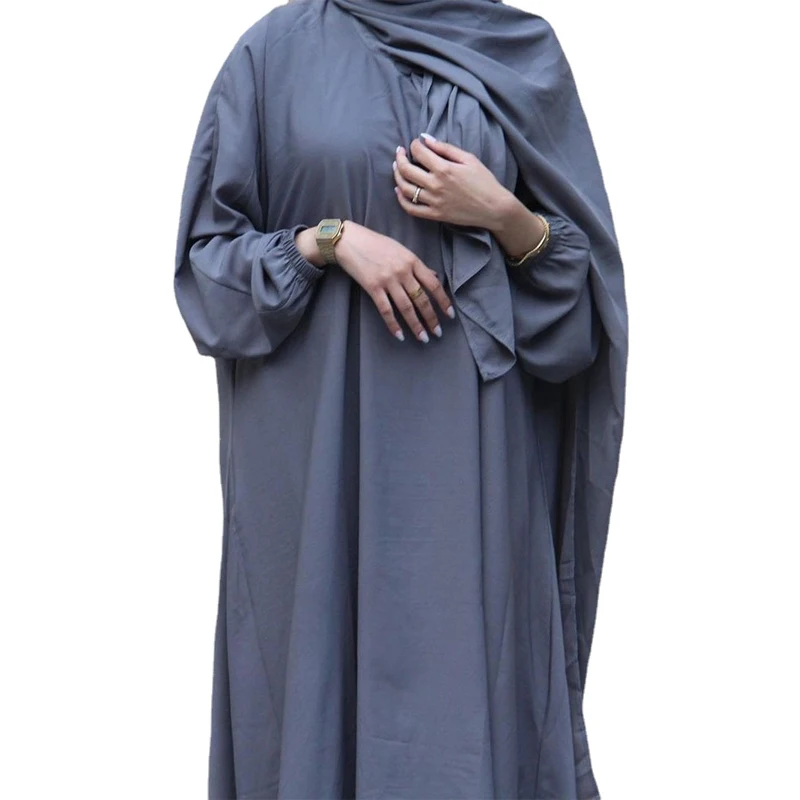 Ramadan Hooded Abaya Muslim Prayer Long Dress Women Nida Plain Loose Patchwork Scarf Jilbab Islam Dubai Modest Robe Djellaba