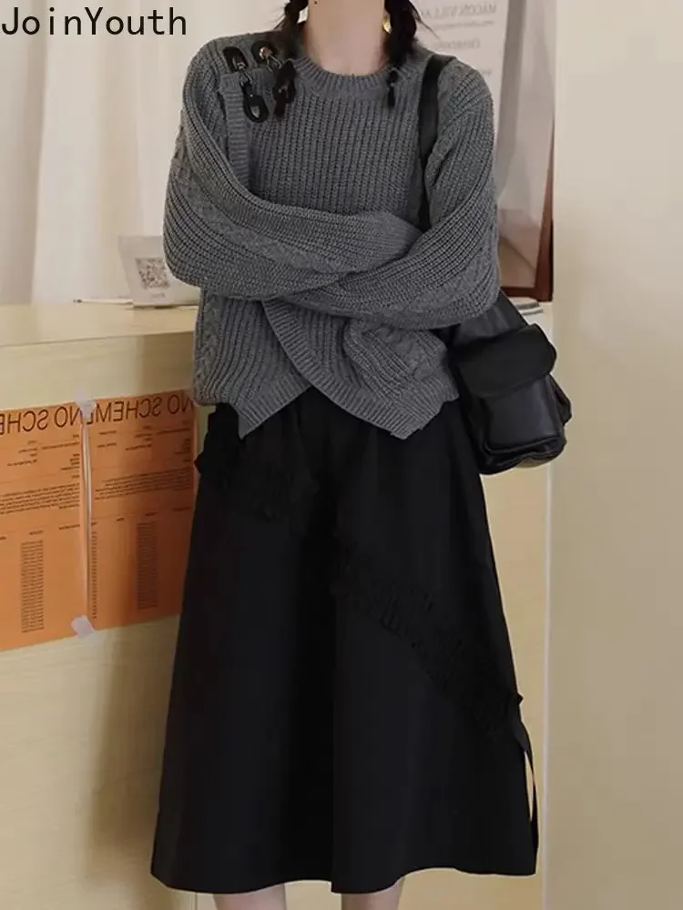 Свитер Y2K пуловеры оверсайз женская одежда асимметричный джемпер с длинным