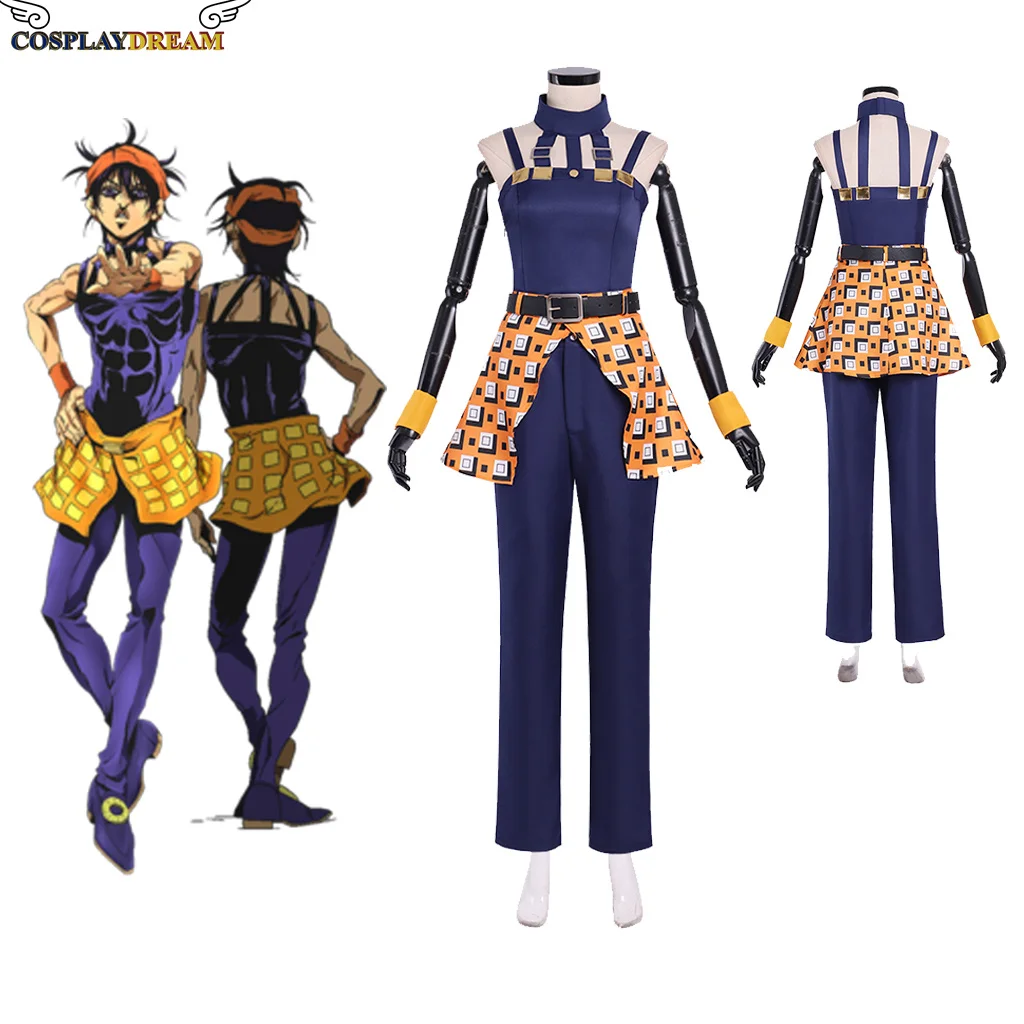 

Anime JoJo's Bizarre Adventure hirga Narancia Cosplay Costume Ghirga Narancia Outfit Top Pants Dress Golden Wind Uniform Set