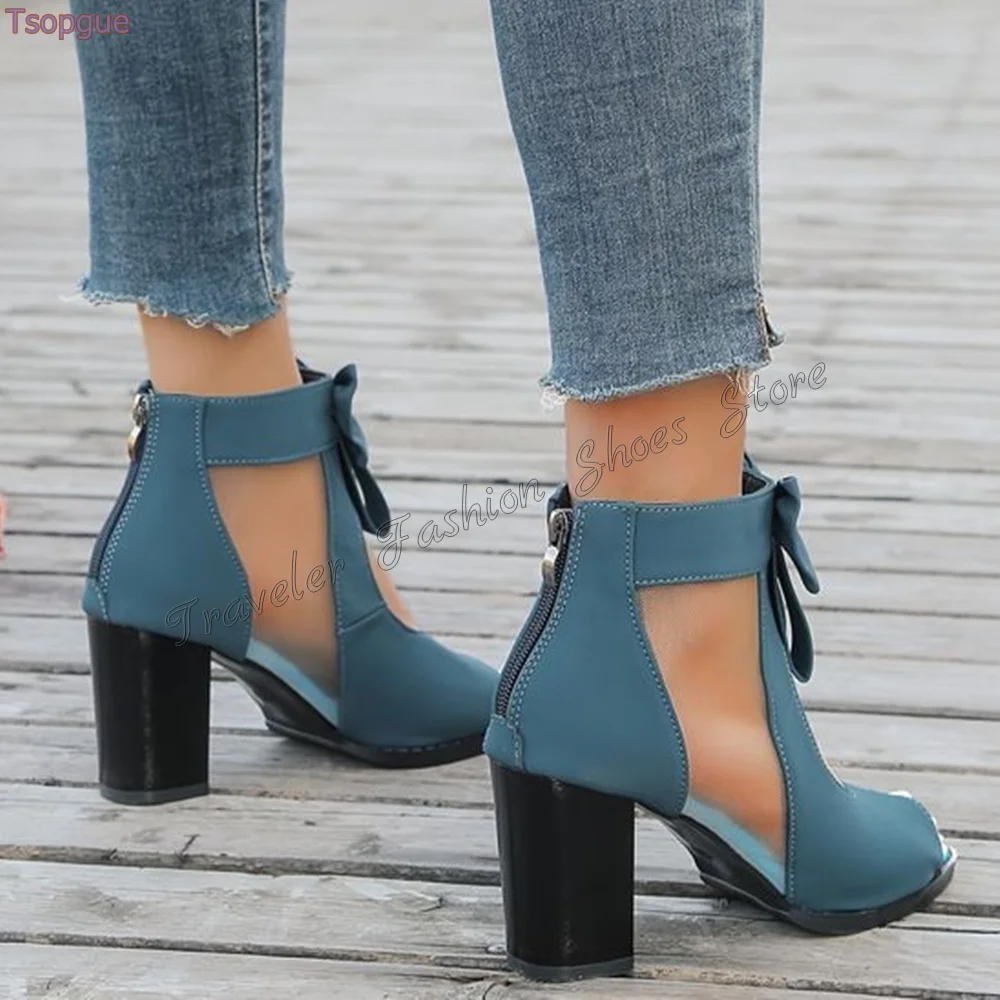 Женские сандалии с открытым носком на квадратном каблуке застежкой-молнией