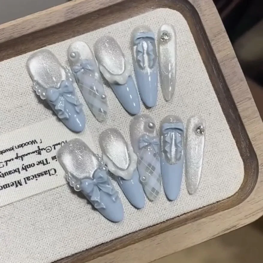 Акриловые накладные ногти Y2k Cherry Blossom Butterfly Pink Ballet 10шт