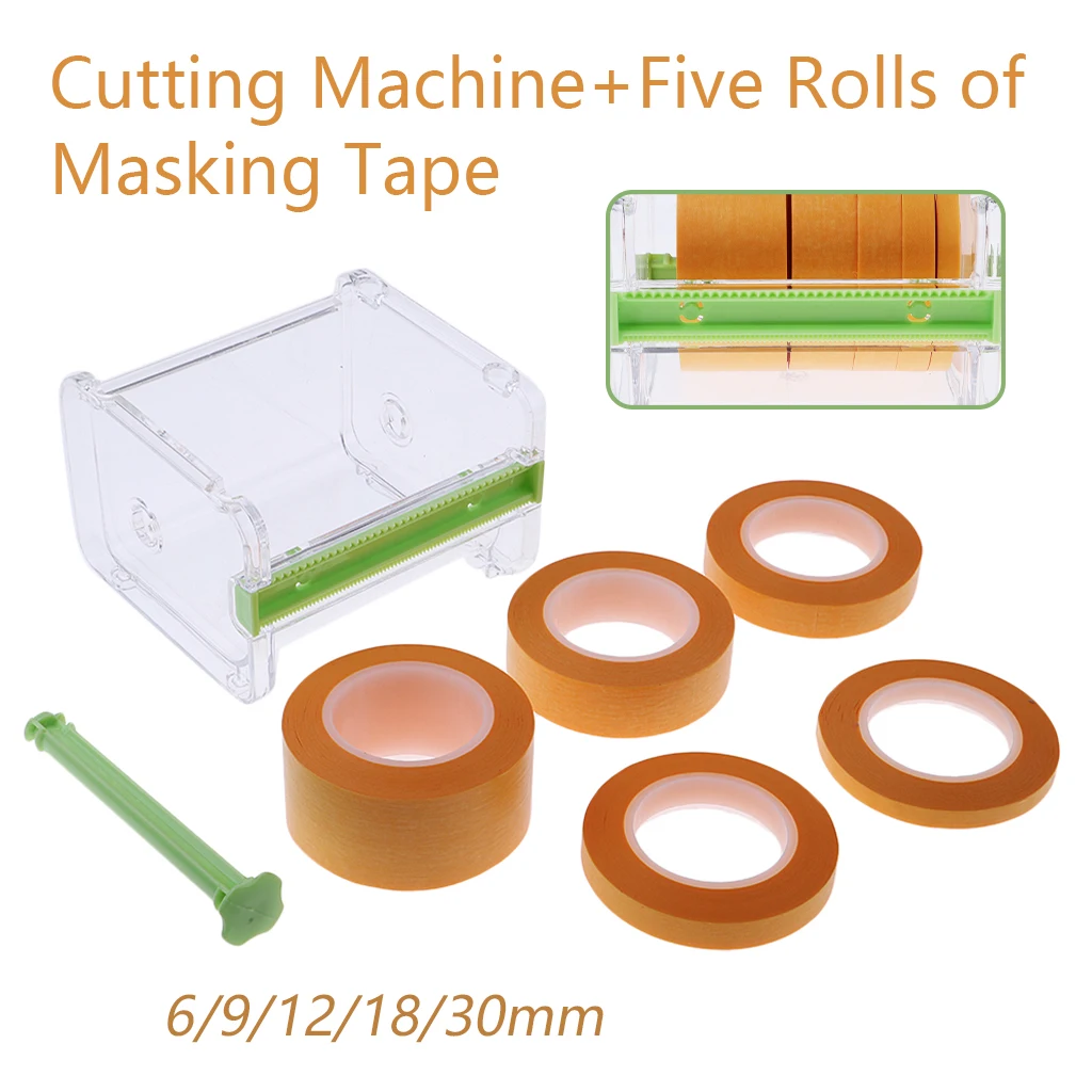 

1PC Adhesive Tape Dispenser Box Cutter Desk Washi Tape Holder +5Roll Hobby Model Masking Tapes Office Stationery Supplies