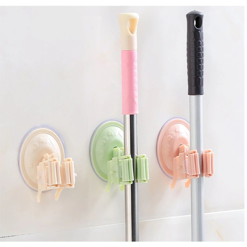 

Household Punch-free Bathroom Mop Hook With Suction Cup Wall-mounted Creative Non-marking Mop Sticky Hanger Mops Clip