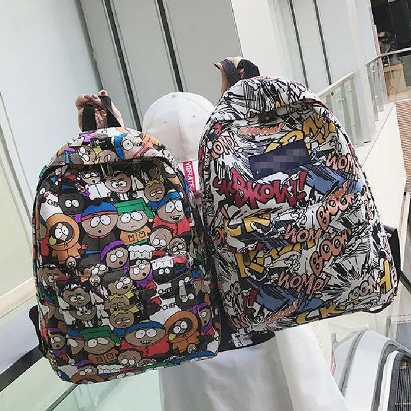 New Backpack Female Cartoon Alphabet Doodle Personality Wild Backpack Men And Women Shoulder Bag