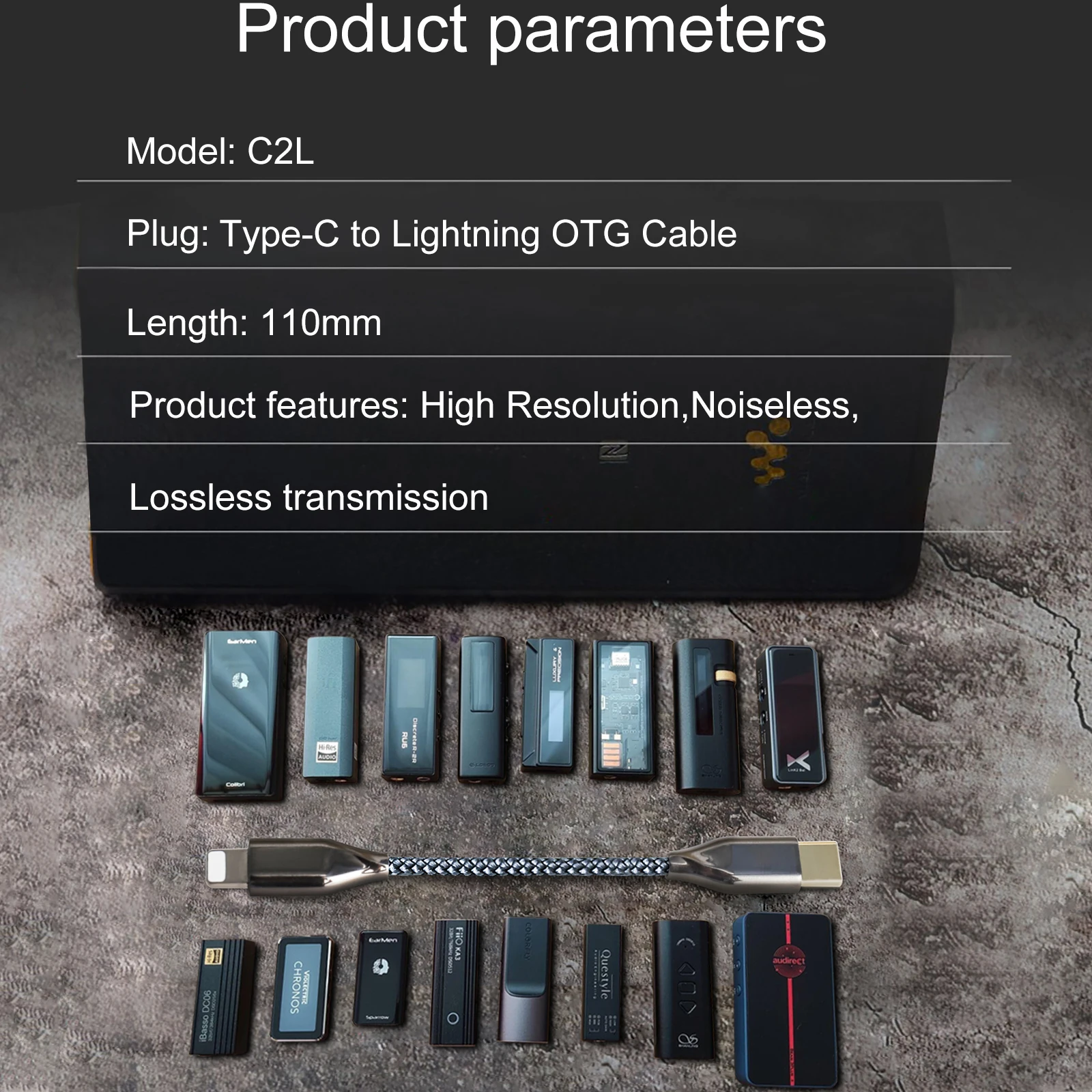 OKCSC Lightning to Type-C Cable, HiFi Portable High-End DAC/Headphone Amplifier DOC OTG Audio Adapter for iPhone 12 Pro Max 11 X