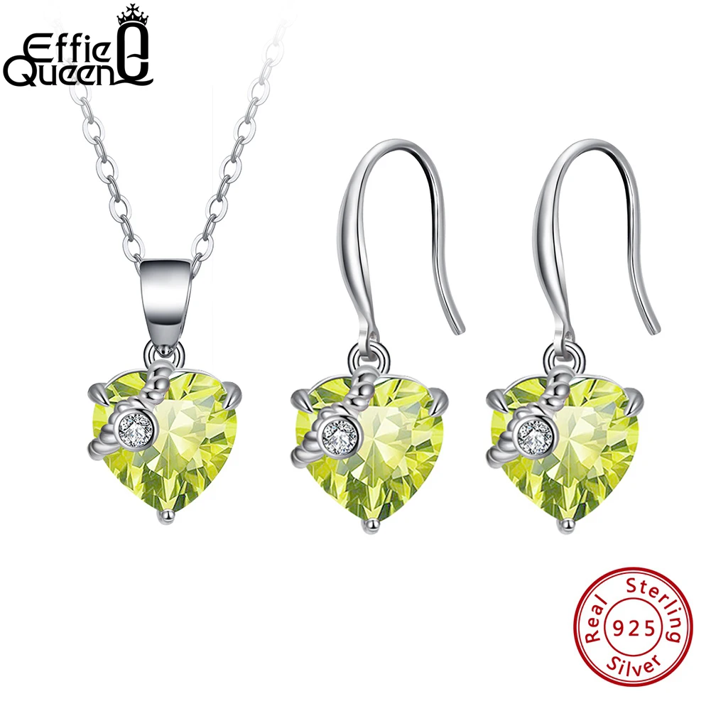 

Effie Queen 925 Sterling Silver Earrings Necklace Set 12 Heart Birthstone Female Jewelry Set Woman Girl Best Birthday Gift SS161