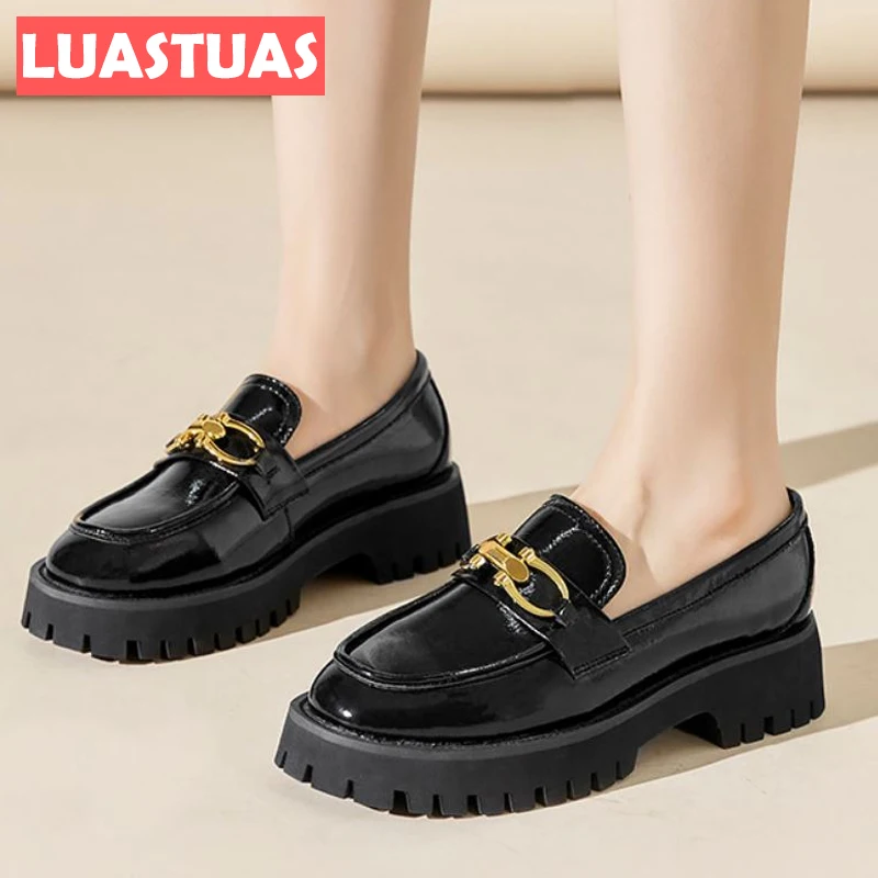 

LuasTuas 2022 New Arrivals Women'S Flat Shoes Real Leather Metal Chain Spring Shoes Ladies Fashion Cool Footwear Size 35-40