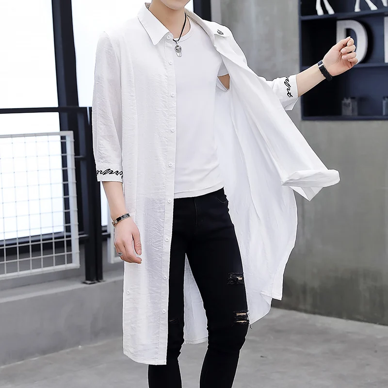 

Summer men's windbreaker Thin Style Chinese style long and loose over-the-knee overcoat middle sleeve coat cape #902-P60