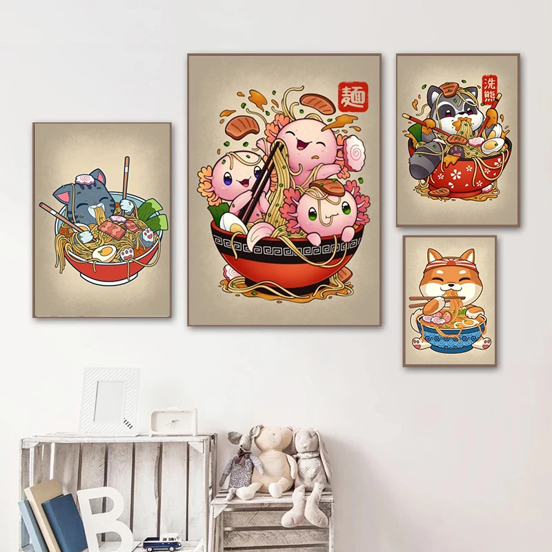 Японский котенок декоративная живопись укиё-э суши ресторан японский рамен